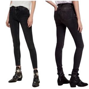 All Saints Black Distressed Gothic Grunge High Rise Button Fly Cigarette Jeans S